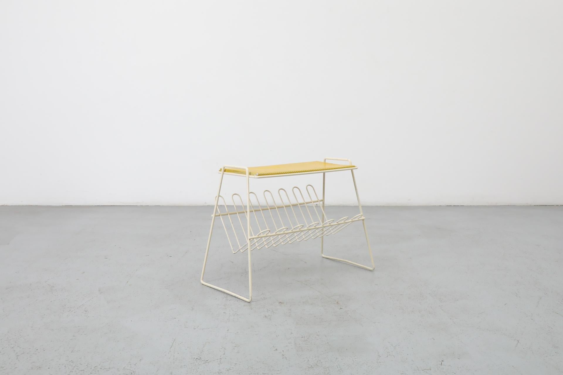 20th Century Pilastro Attributed Enameled Metal Perforated Telephone Table w/ Magazine Rack For Sale