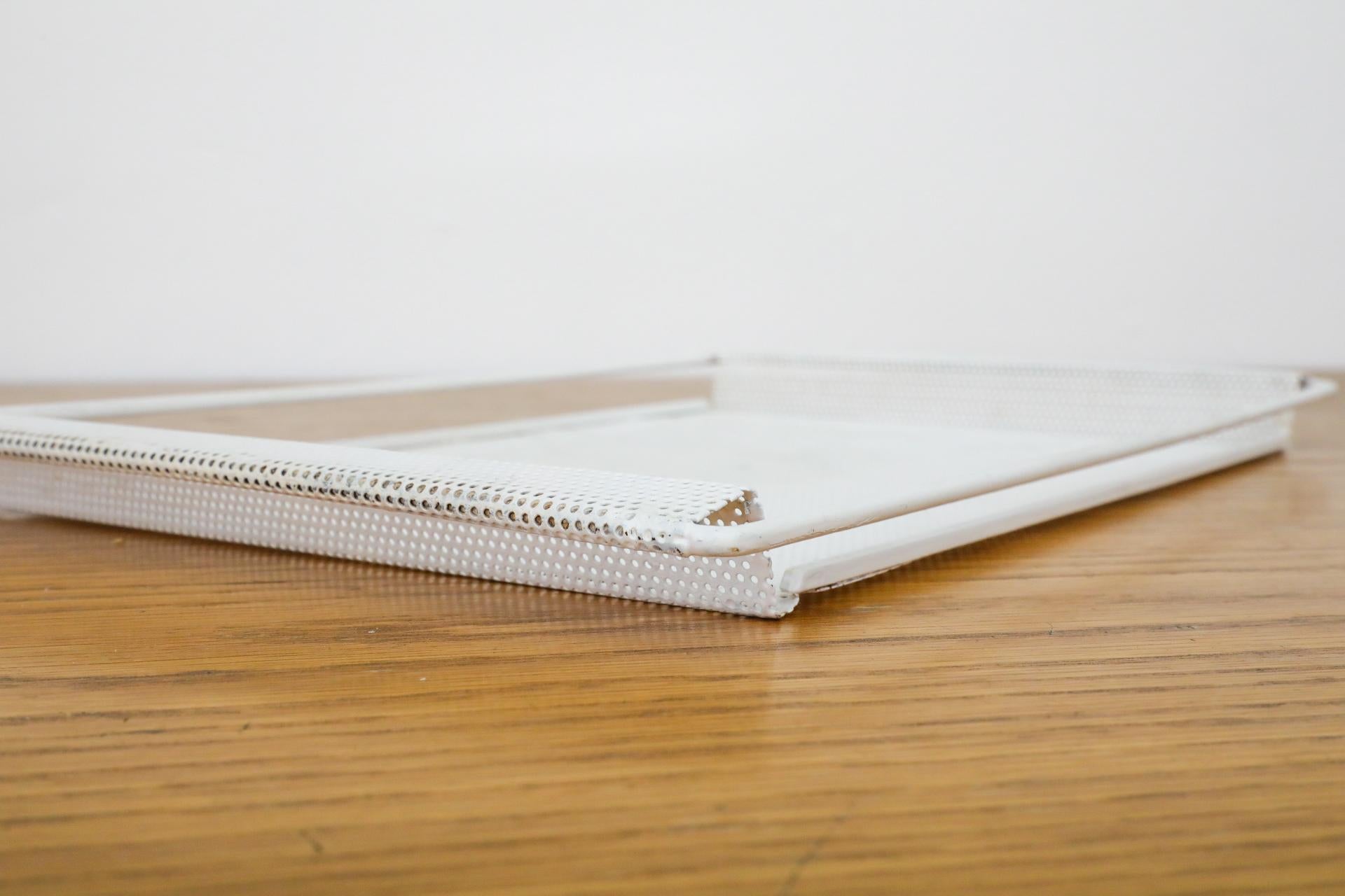 Pilastro Attributed Mategot Style White Enameled Perforated Metal Serving Tray For Sale 6