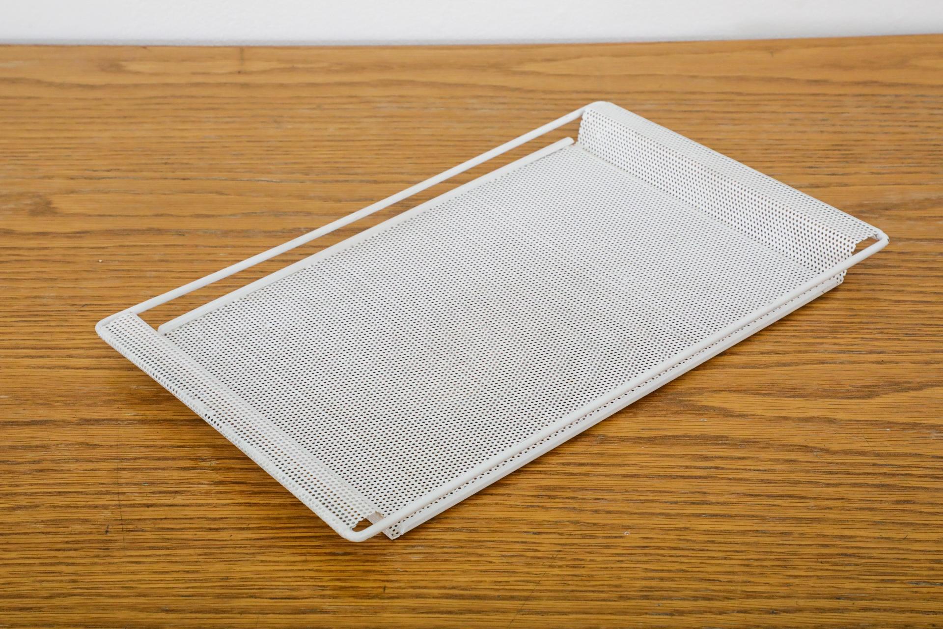 Pilastro Attributed Mategot Style White Enameled Perforated Metal Serving Tray For Sale 2