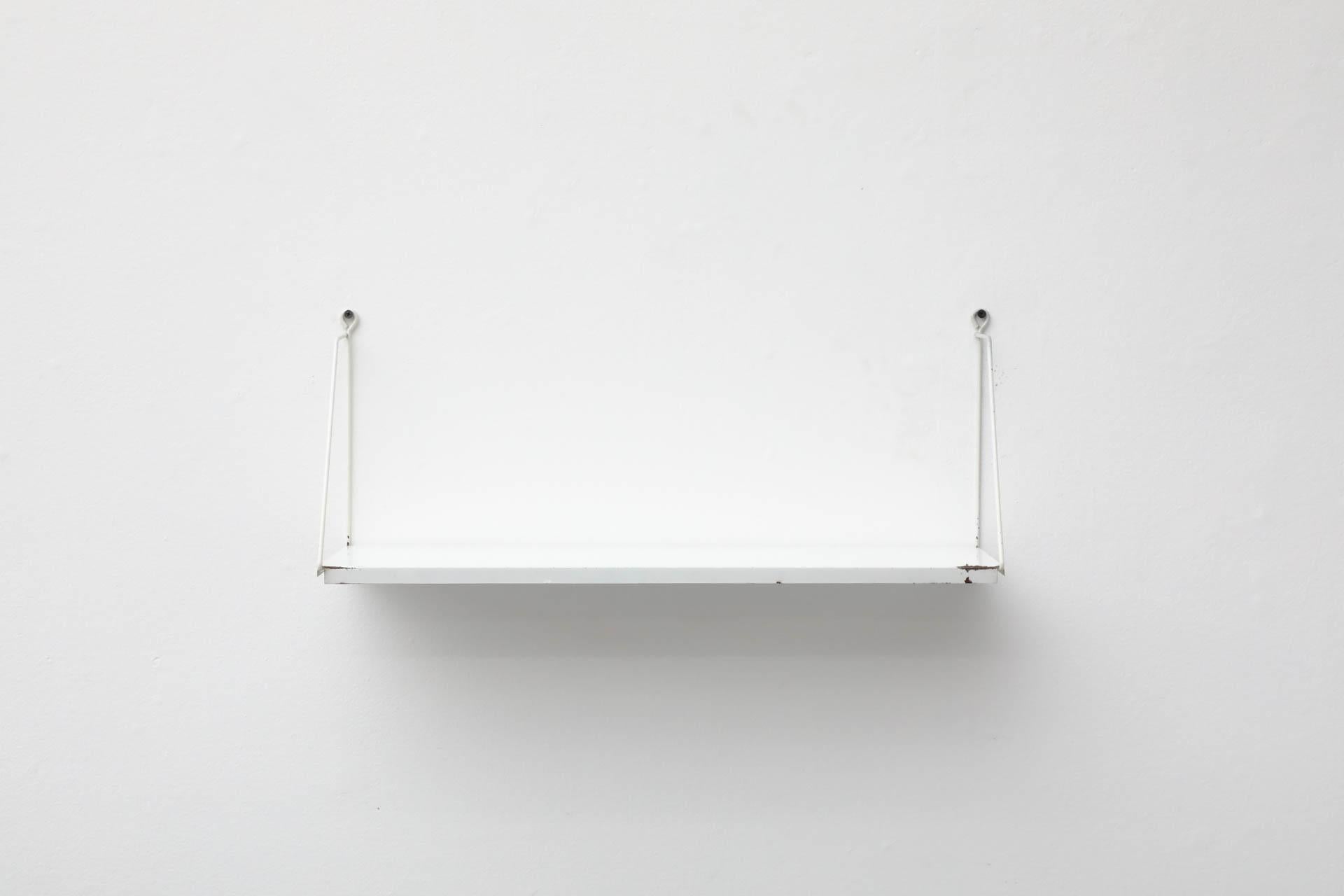 Mid-Century Modern Pilastro Attributed Single White Enameled Metal Wall Mount Shelf For Sale