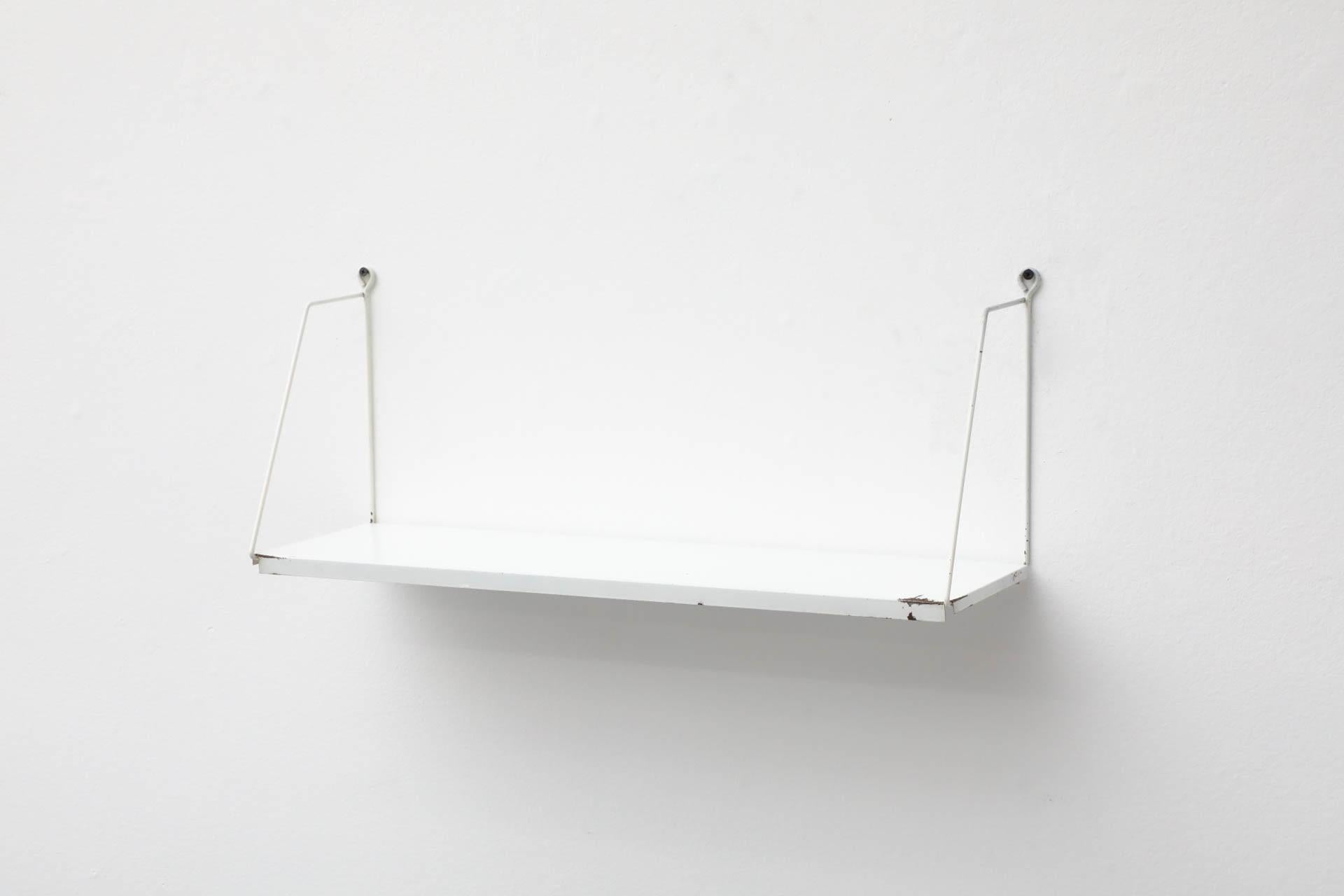 Dutch Pilastro Attributed Single White Enameled Metal Wall Mount Shelf For Sale