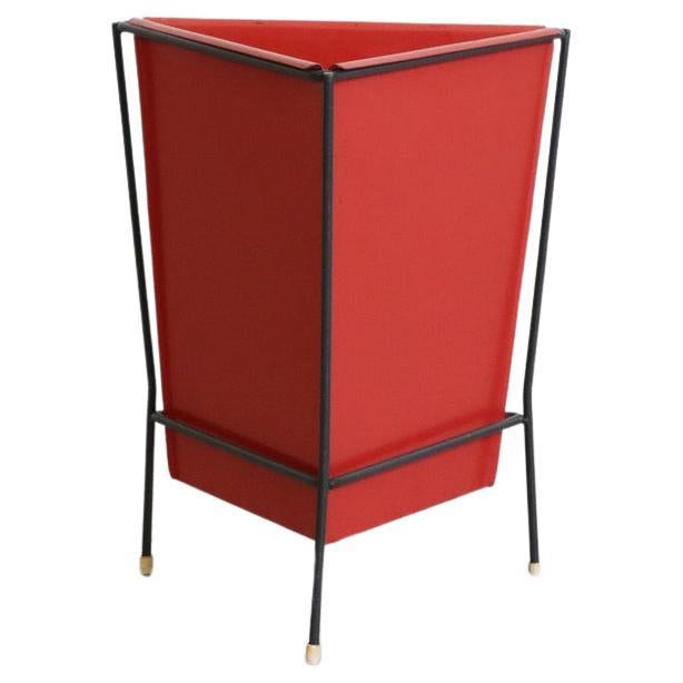 Pilastro Red Enameled Metal Triangle Bin with Black Frame For Sale