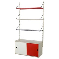 Pilastro Single Section Enameled Metal Wall Unit w/ Red, White, and Gray Cabinet