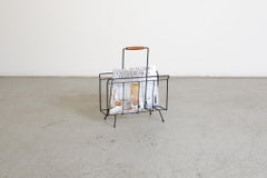 Pilastro Style Black Wire Magazine Holder with Teak Handle