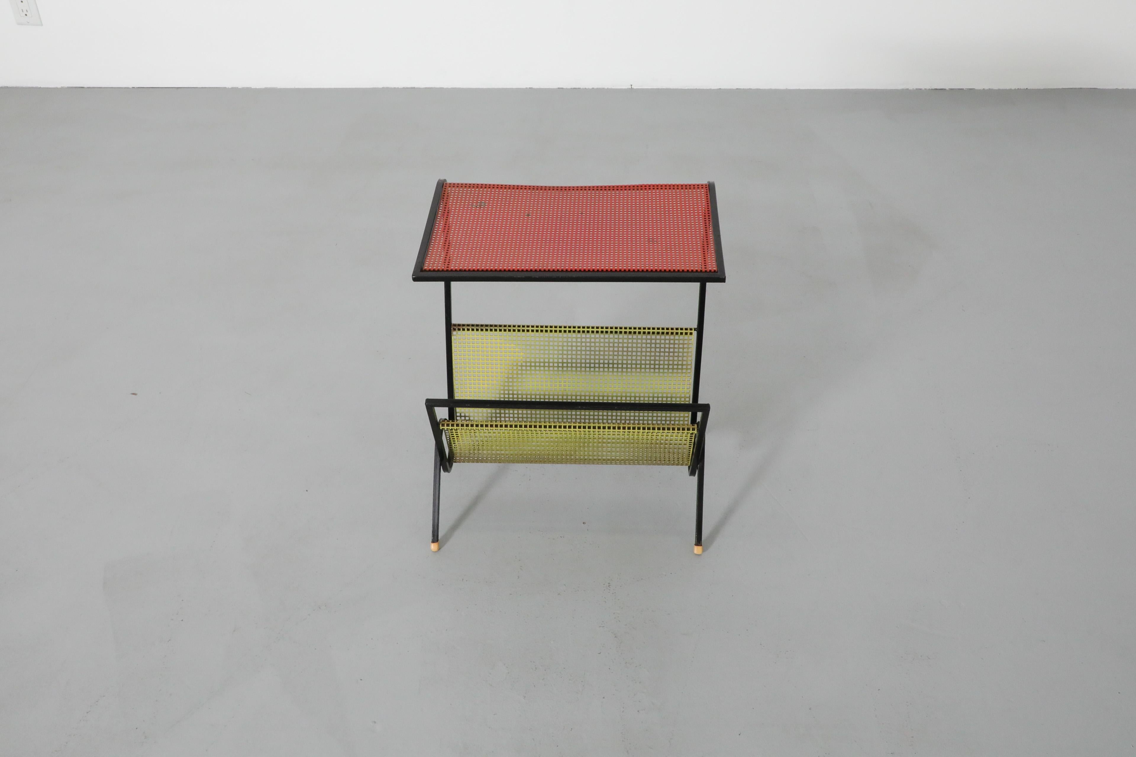 Dutch Pilastro Style Perforated Red and Yellow Telephone Table w/ Black Enameled Frame