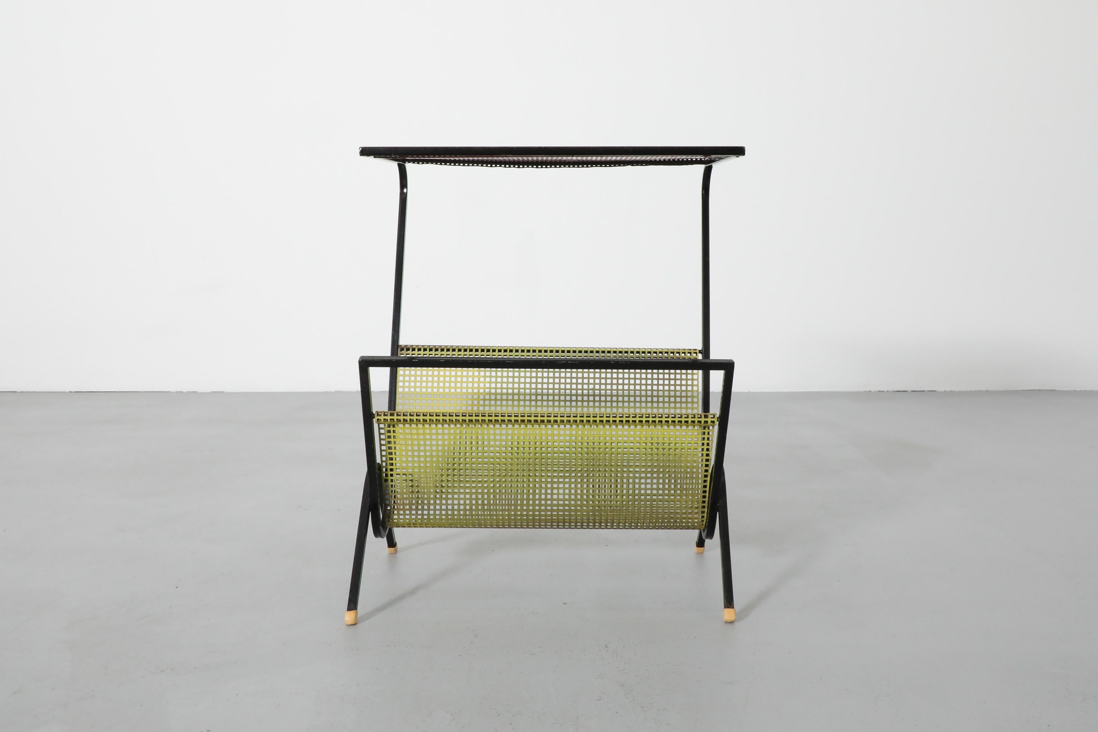 Mid-20th Century Pilastro Style Perforated Red and Yellow Telephone Table w/ Black Enameled Frame