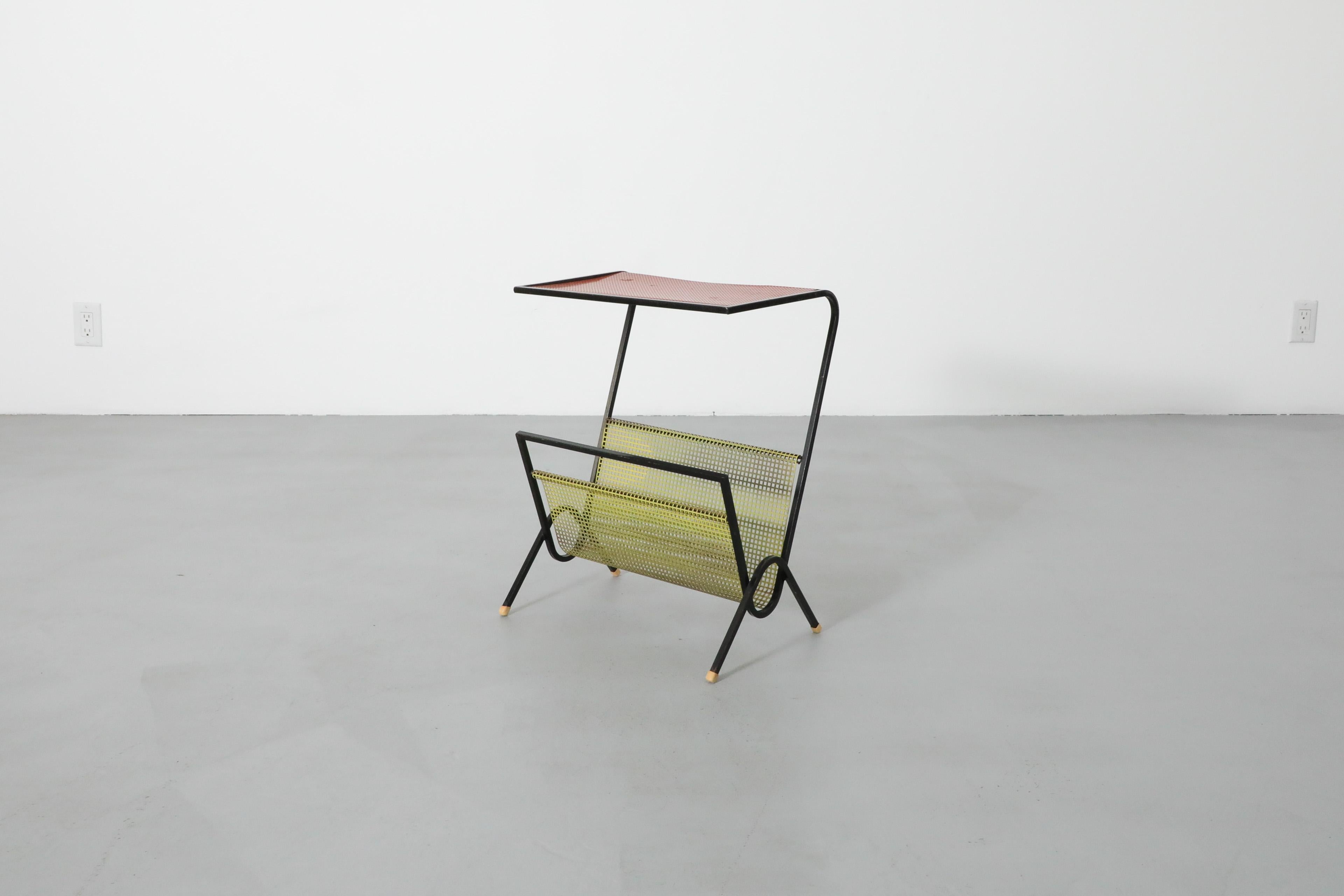 Metal Pilastro Style Perforated Red and Yellow Telephone Table w/ Black Enameled Frame