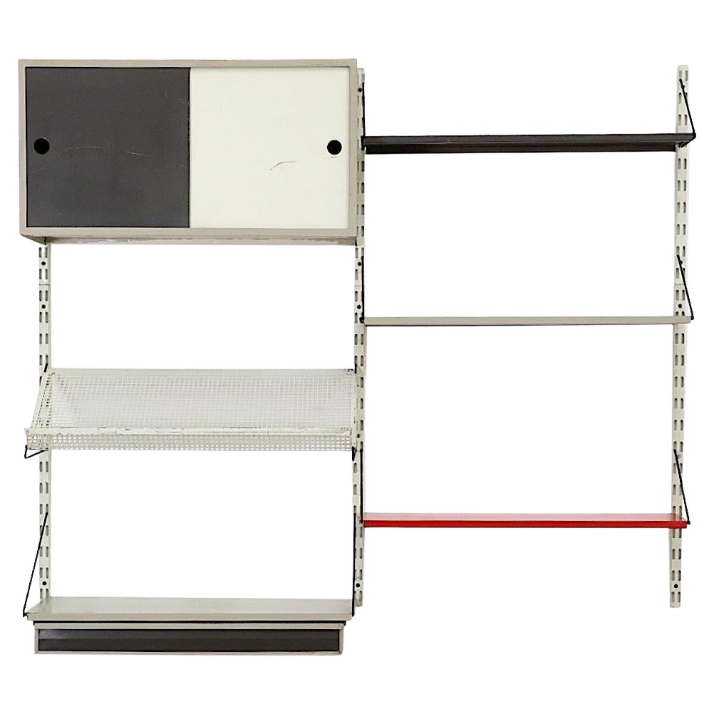 Pilastro Two Section Enameled Metal Wall Unit w/ Desk, Cabinet & Perforated Rack