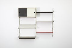 Pilastro Two Section Enameled Metal Wall Unit w/ Desk, Cabinet & Perforated Rack