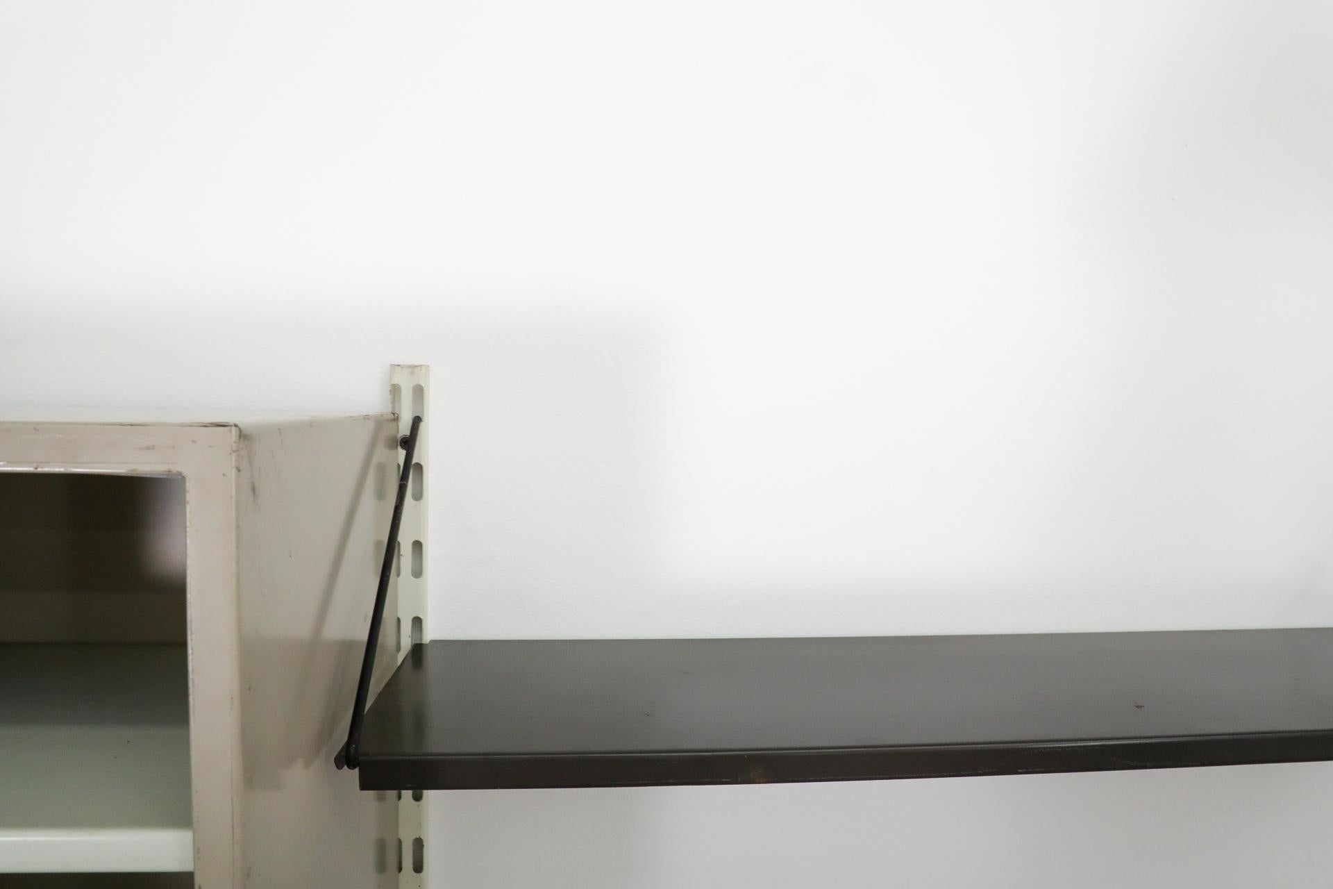Pilastro Two Section Enameled Metal Wall Unit w/ Desk, Cabinet & Perforated Rack 2