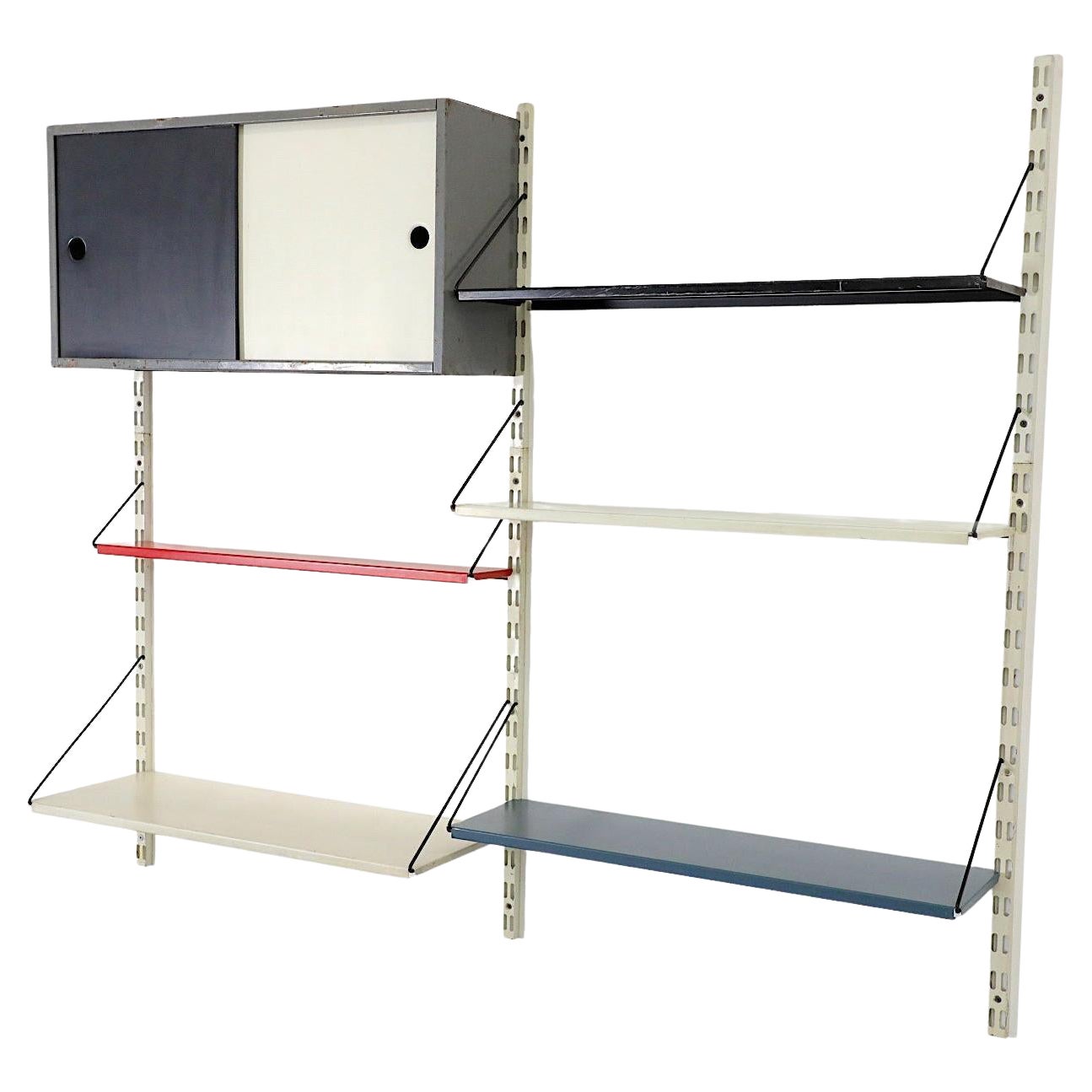 Pilastro Two Section Metal Wall Shelving Unit with Cabinet and Five Shelves