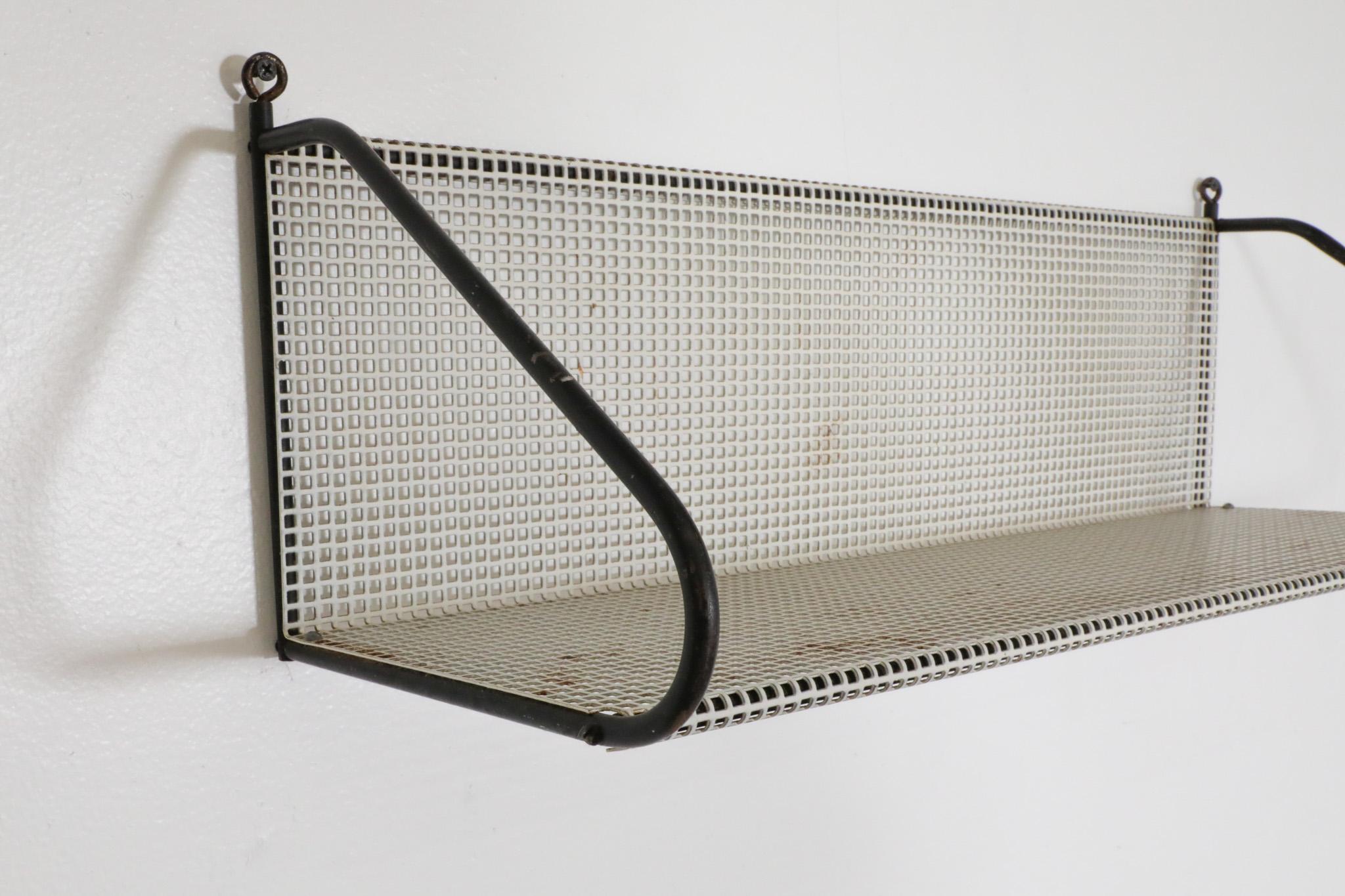 Mid-Century Modern Pilastro White Perforated Wall Mount Metal Book Shelf For Sale