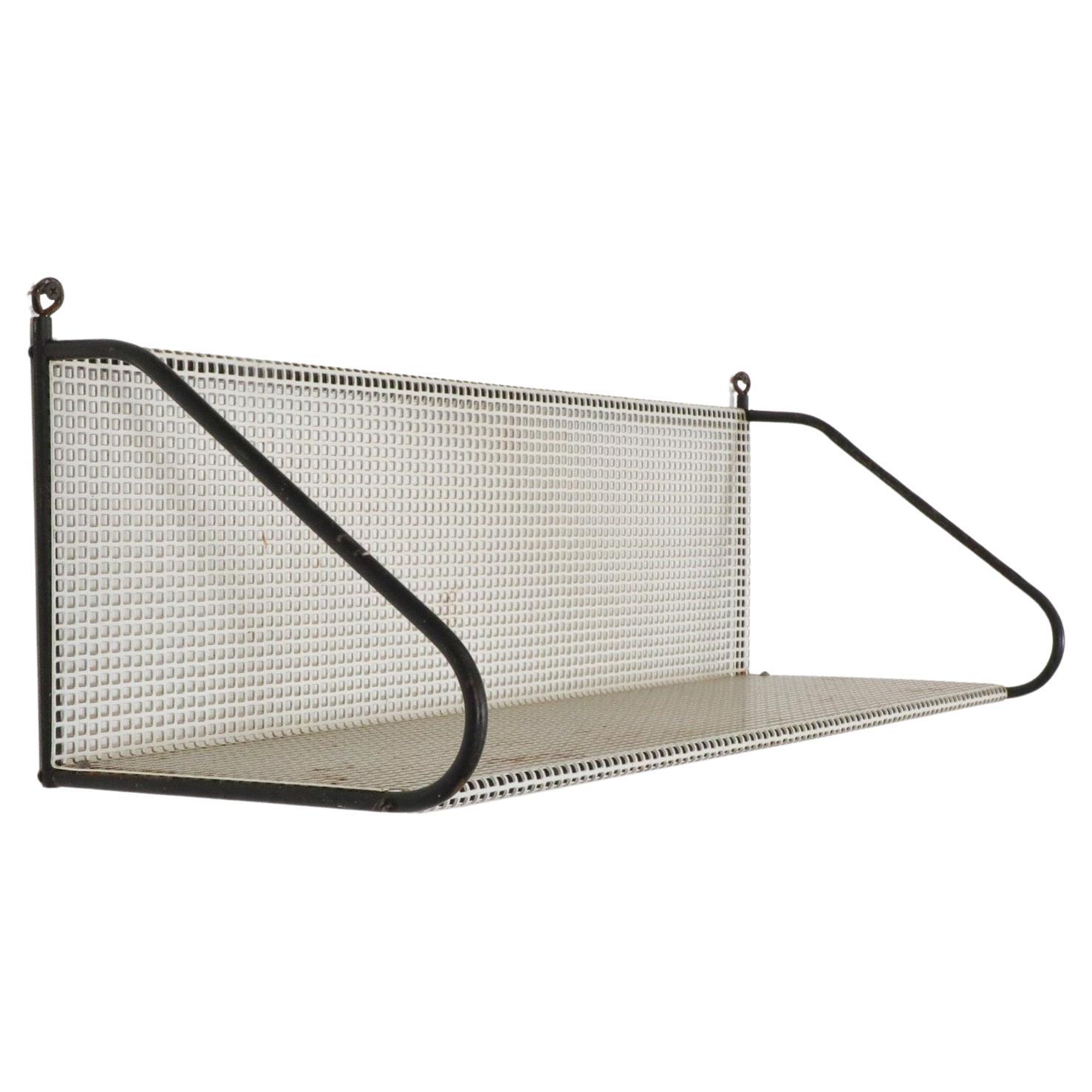 Pilastro White Perforated Wall Mount Metal Book Shelf For Sale