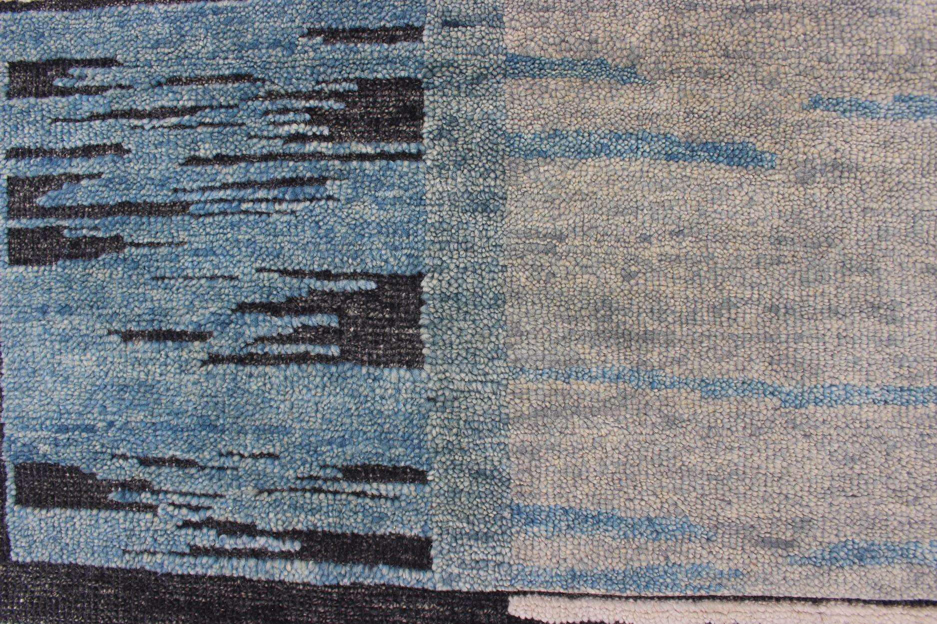 Piled Modern Scandinavian/Swedish Design Rug in Blue Tones, White, Taupe & Cream For Sale 3