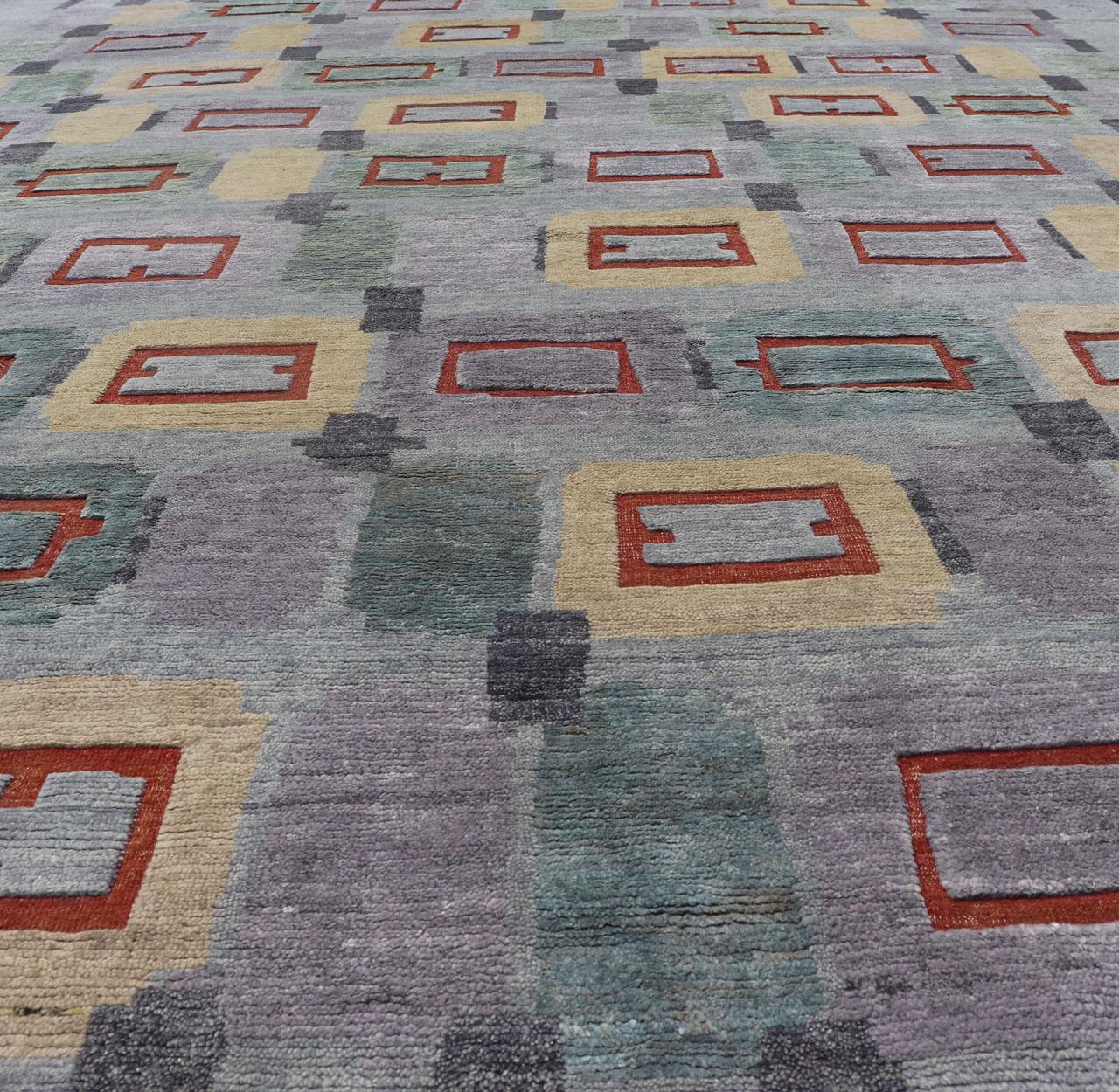 Misura 10'2 x 13'11 

Paese d'origine: India; Tipo: Scandinavo impilato; Design: Geometrico astratto, All-Over, Moderno Contemporaneo; Keivan Woven Arts; Tappeto RJK-2035-A1778K; Tappeto in lana scandinavo impilato e annodato a mano in grigio, rosso