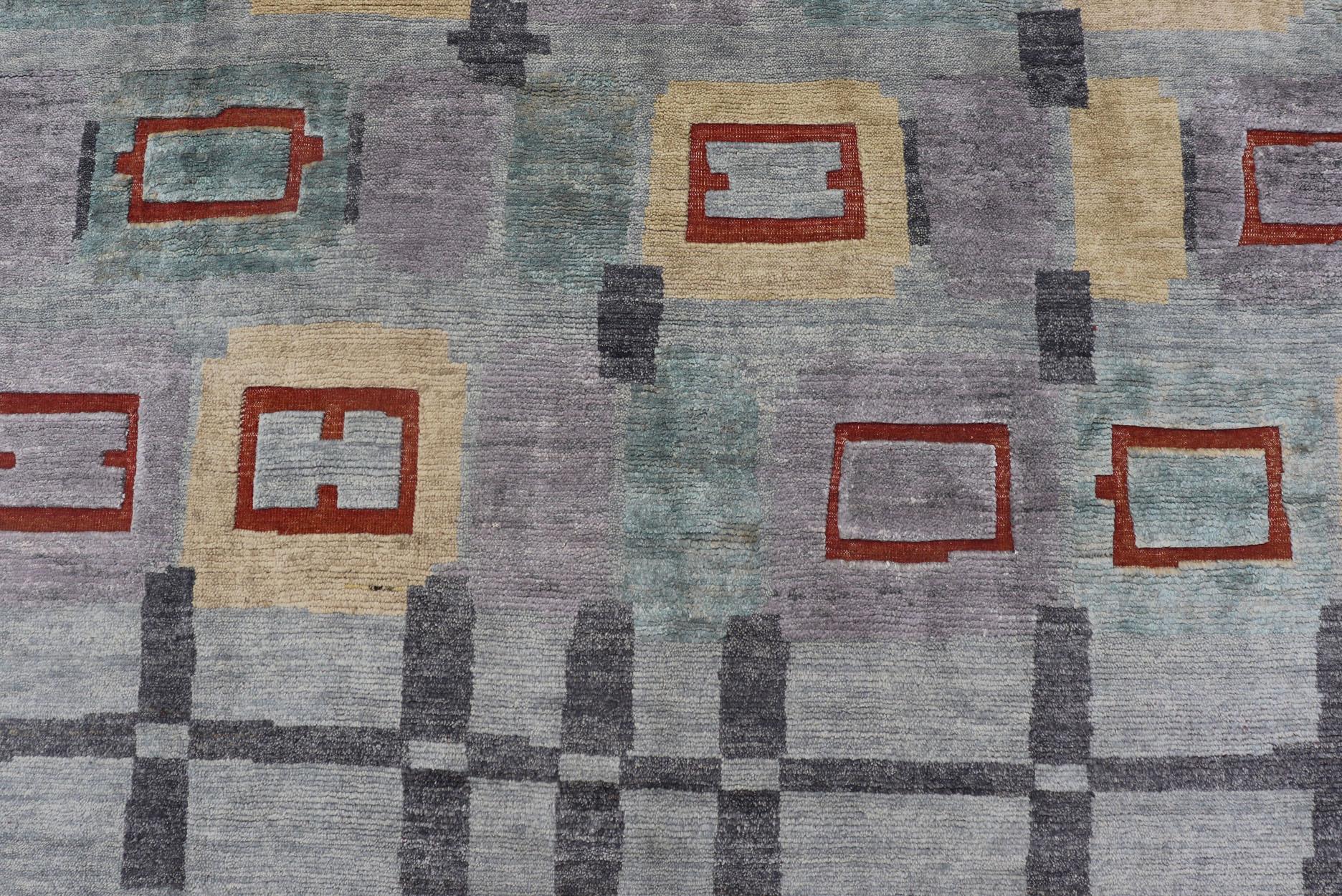 XXI secolo e contemporaneo Tappeto scandinavo in lana impilata con colori grigi, rossi e pastello 10'2 x 13'11 in vendita