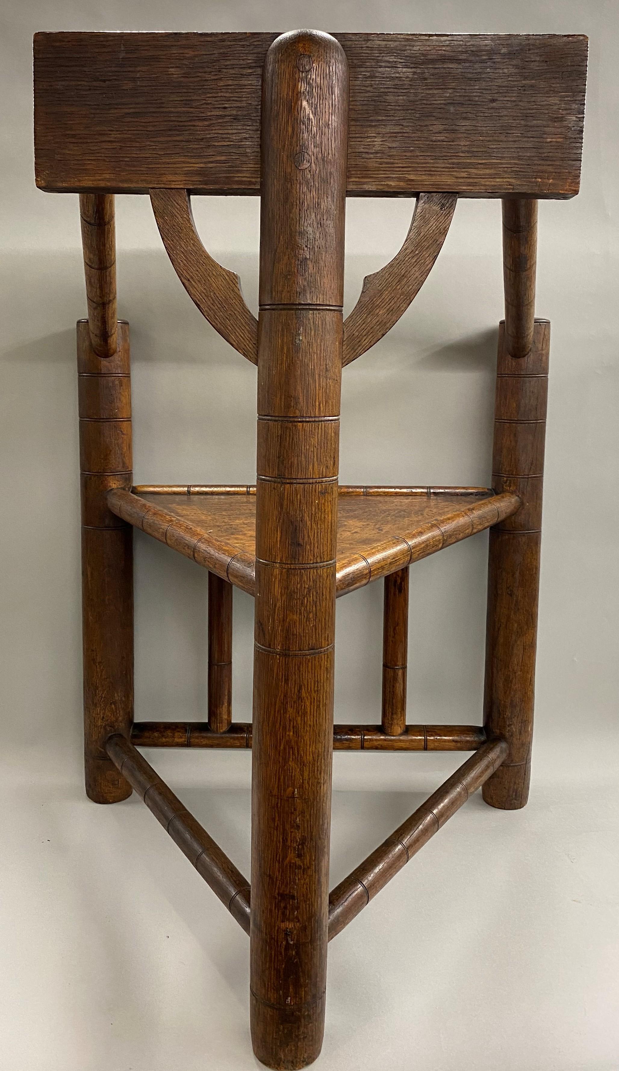 Hand-Carved Pilgrim Century Style Carved Oak Turner's Corner Chair