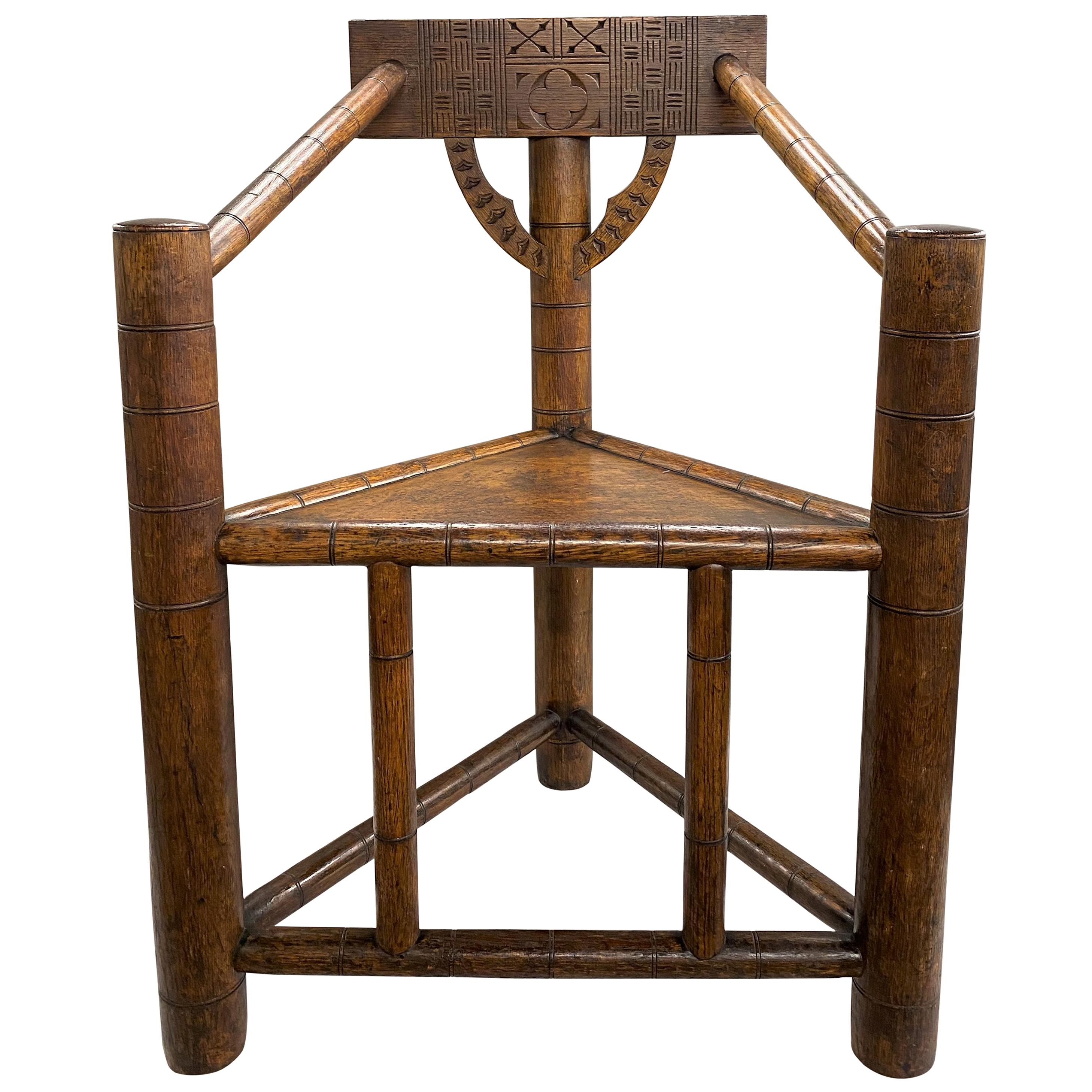 Pilgrim Century Style Carved Oak Turner's Corner Chair
