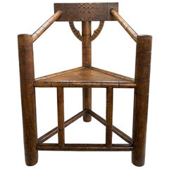 Antique Pilgrim Century Style Carved Oak Turner's Corner Chair