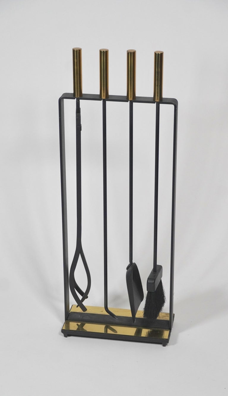 Pilgrim Fireplace Tools in Brass and Black Metal For Sale at 1stDibs