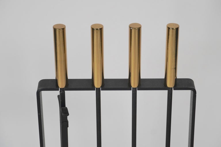 Pilgrim Fireplace Tools in Brass and Black Metal For Sale at 1stDibs