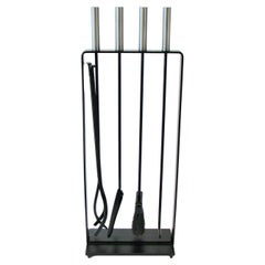 Pilgrim Five Piece Black Wrought Iron Fire Tool Set with Polished Steel Handles