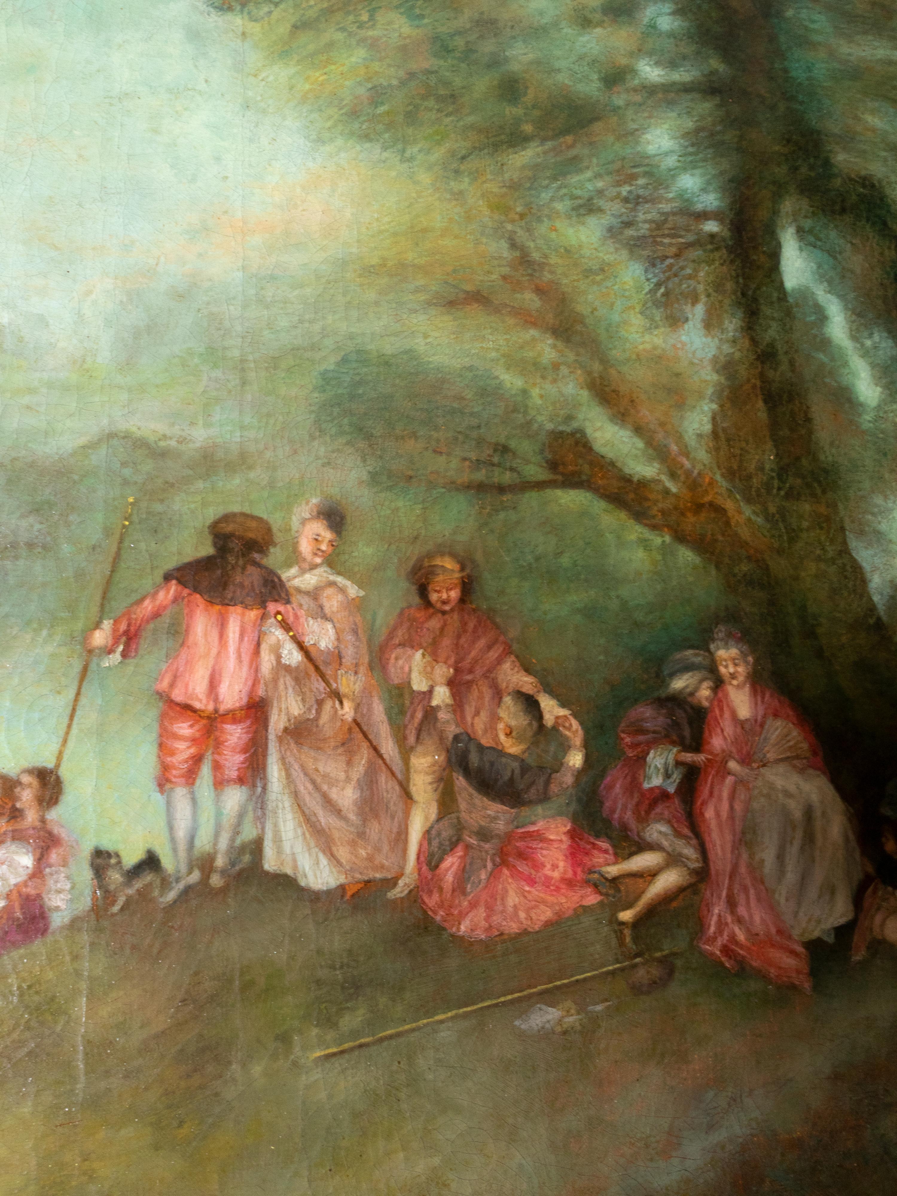 Pilgerfahrt Französischer Barock Ölgemälde, (After) Jean-Antoine Watteau (19. Jahrhundert) im Angebot