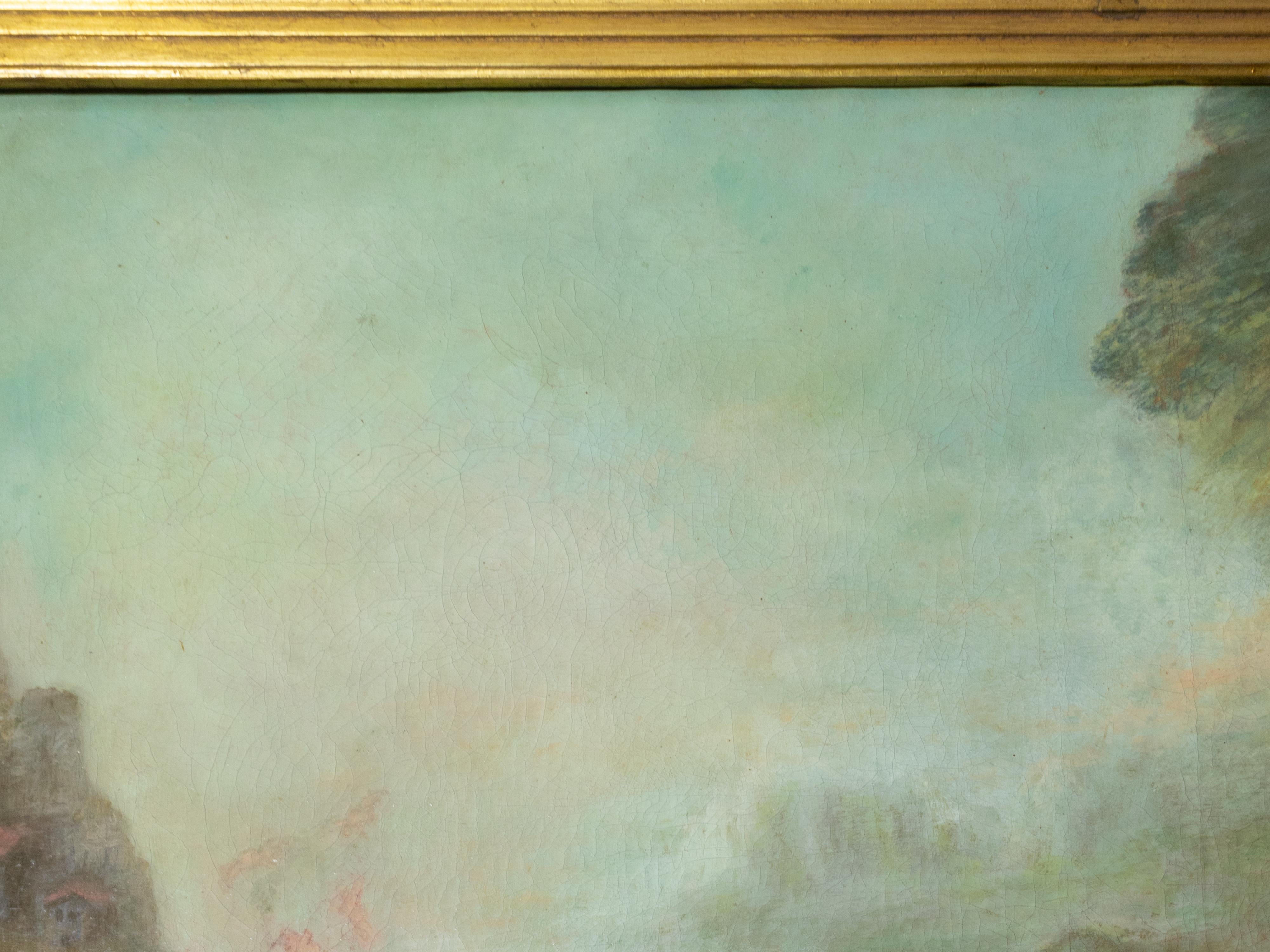 Pilgerfahrt Französischer Barock Ölgemälde, (After) Jean-Antoine Watteau (Leinwand) im Angebot