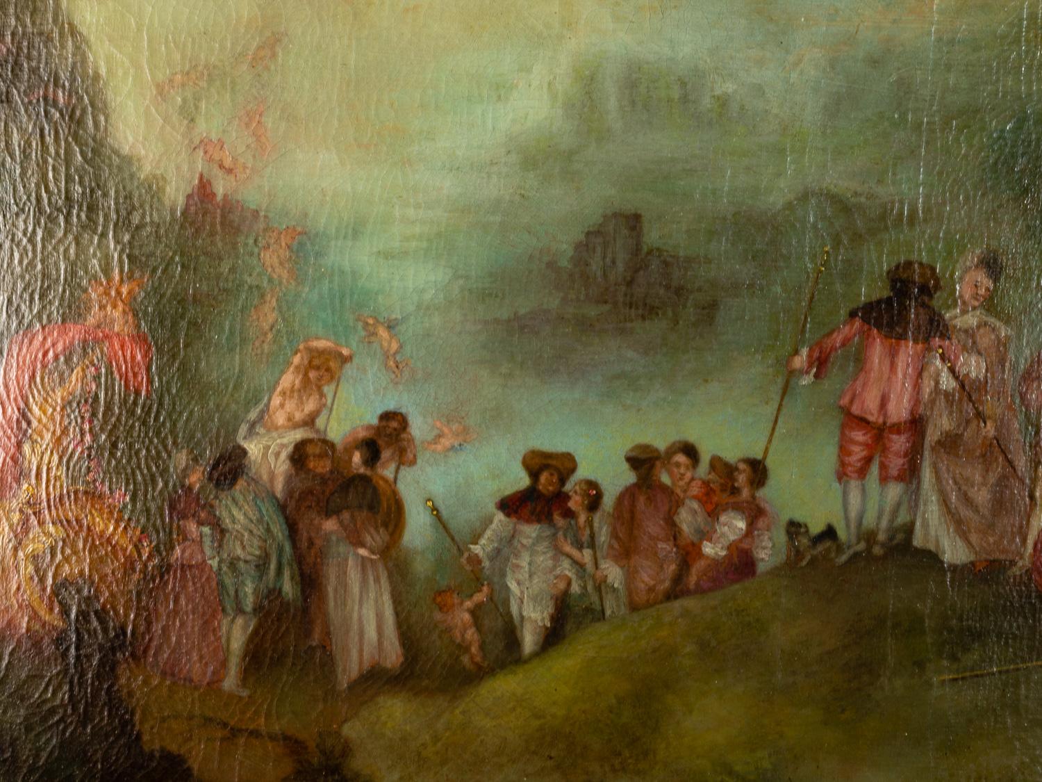 Pilgerfahrt Französischer Barock Ölgemälde, (After) Jean-Antoine Watteau im Angebot 1