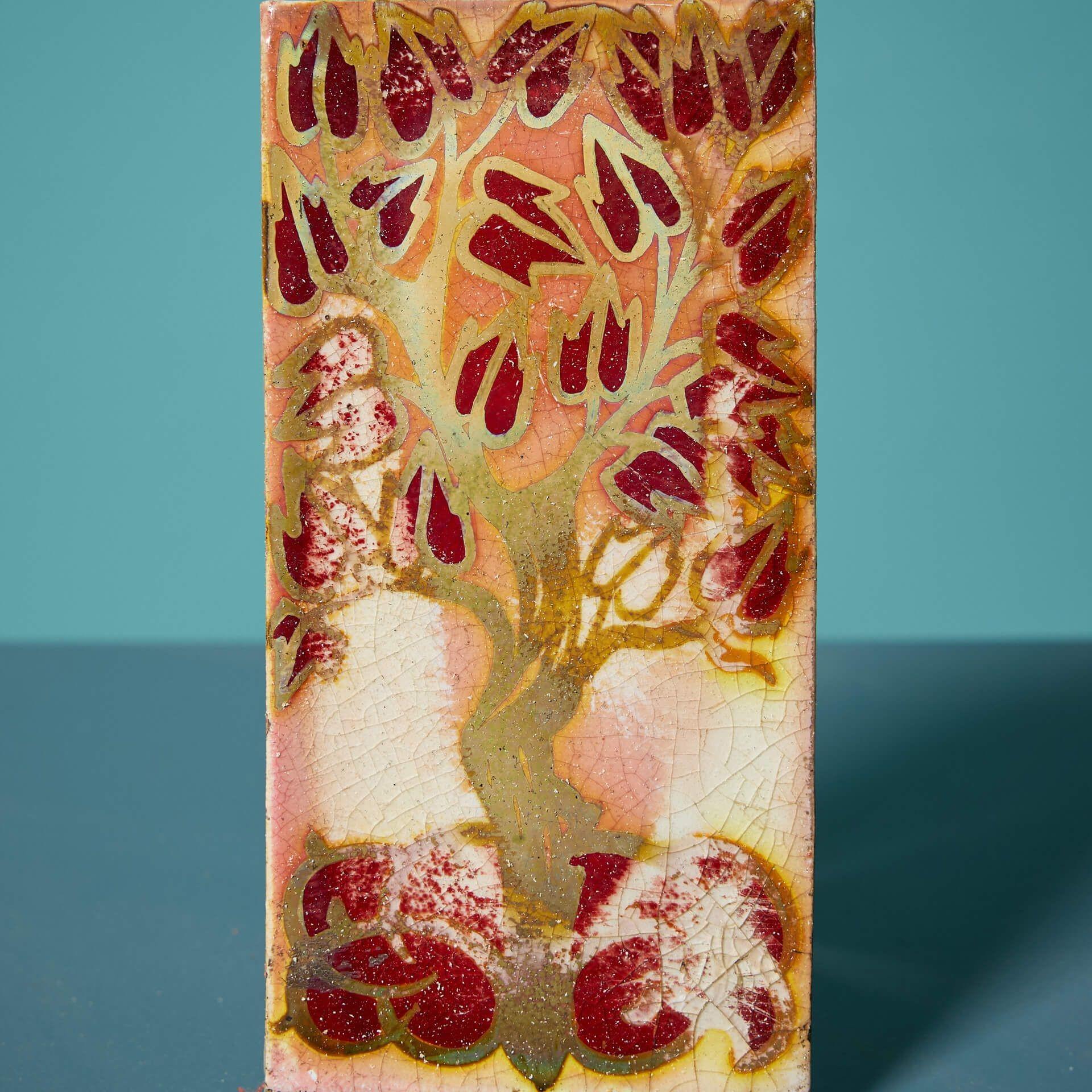 Arts and Crafts Pilkington Arts & Crafts Lustre Glaze Tree of Life Tile For Sale