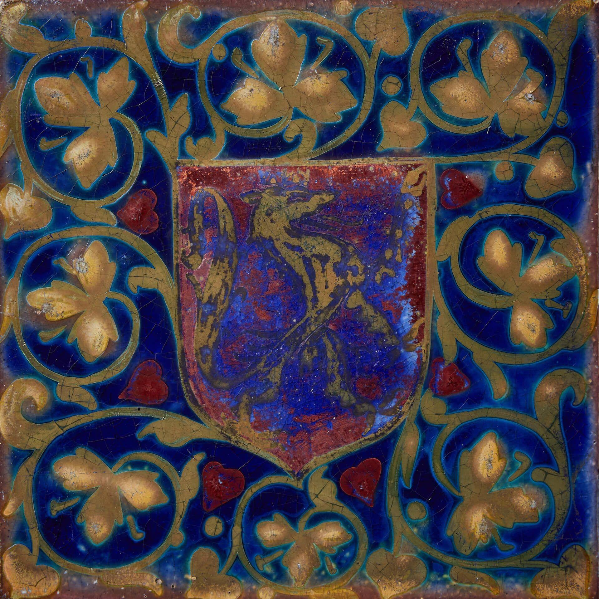 Arts and Crafts Pilkington & Co Heraldic Blue Lustre Tile For Sale