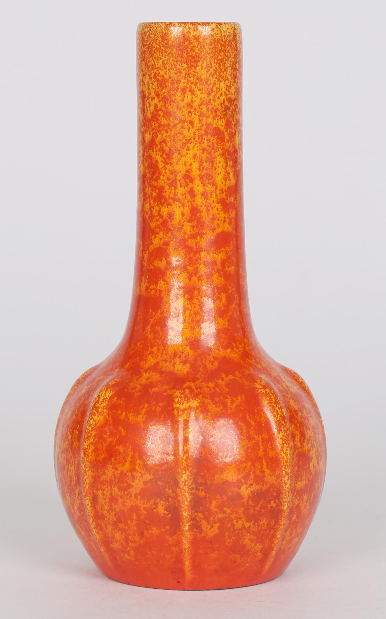 Pilkington Pair Art Deco Orange Vermilion Glazed Art Pottery Vases 6