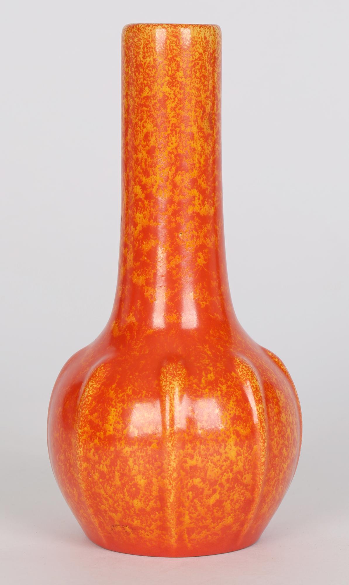 Pilkington Pair Art Deco Orange Vermilion Glazed Art Pottery Vases 3