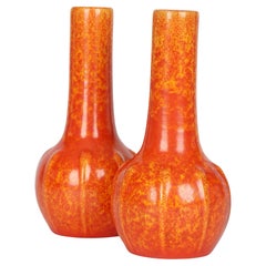 Pilkington Pair Art Deco Orange Vermilion Glazed Art Pottery Vases