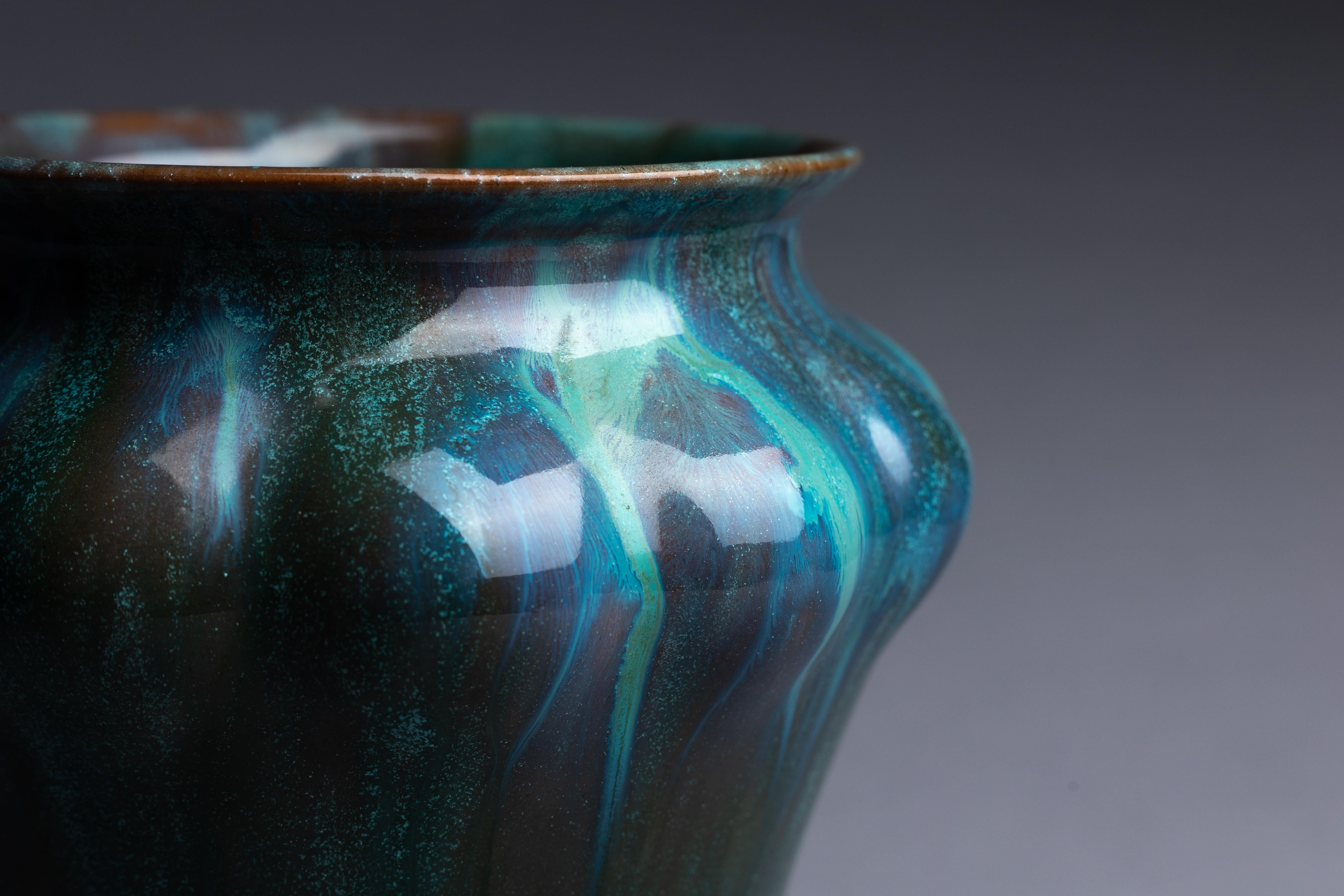 20th Century Pilkingtons Art Pottery Blue Crystalline Glaze Vase