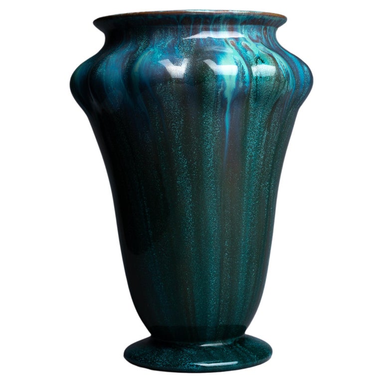 Pilkingtons Art Pottery Blue Crystalline Glaze Vase For Sale at 1stDibs