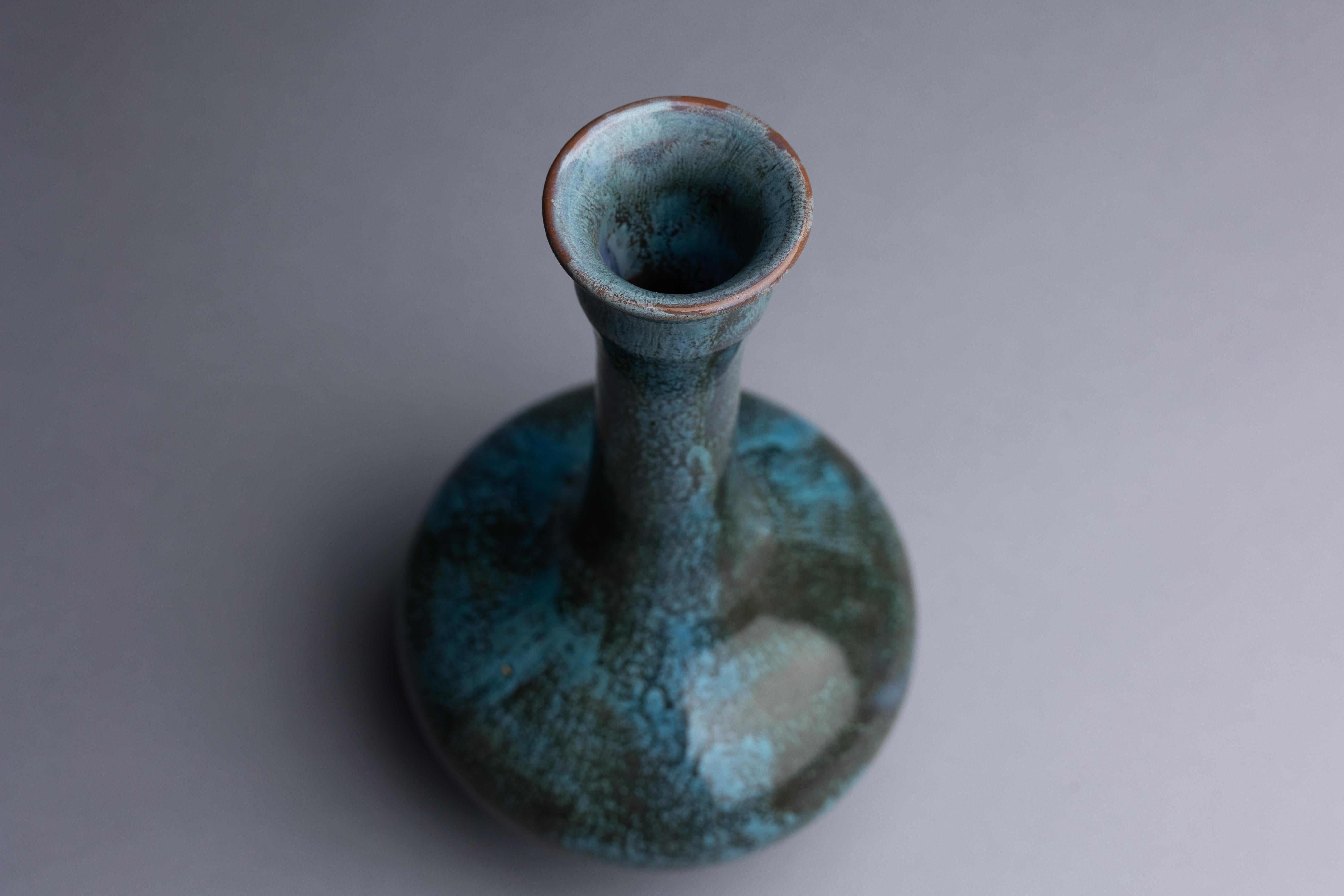 English Pilkingtons Art Pottery Blue Glaze Bottle Vase For Sale