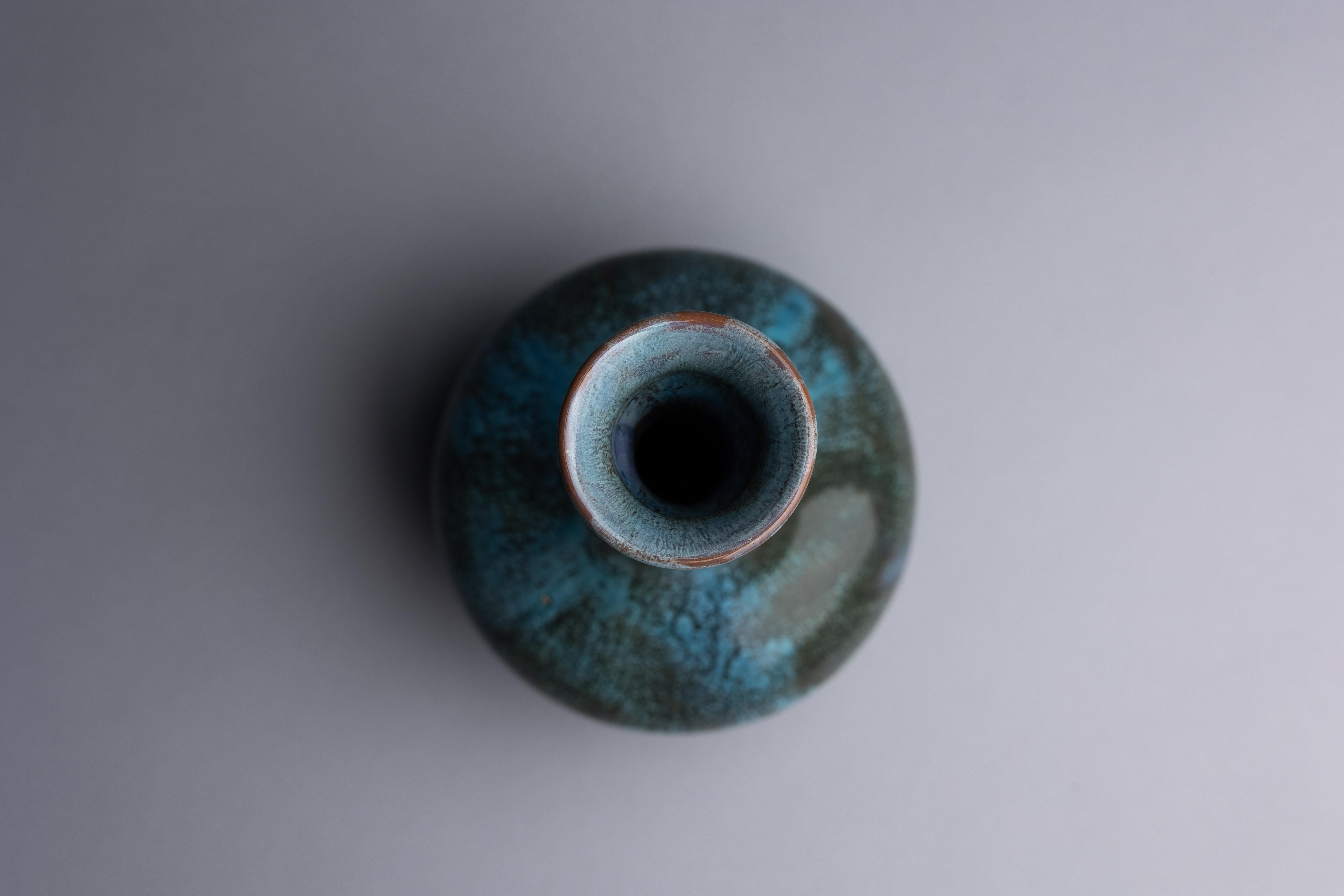 Glazed Pilkingtons Art Pottery Blue Glaze Bottle Vase For Sale