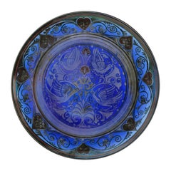 Pilkington's Lustre Plate Decorated with Birds with a Border of Hearts, 1920