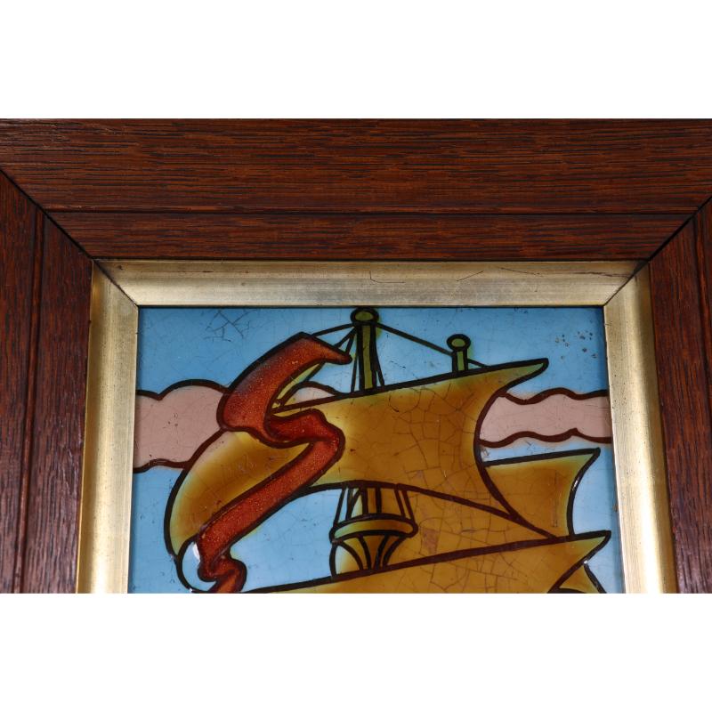 Pilkington's An Arts & Crafts large single tile with a tube line painted galleon In Good Condition For Sale In London, GB