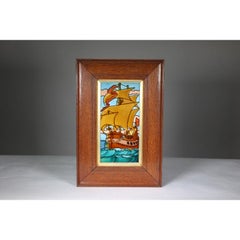 Pilkington's An Arts & Crafts large single tile with a tube line painted galleon