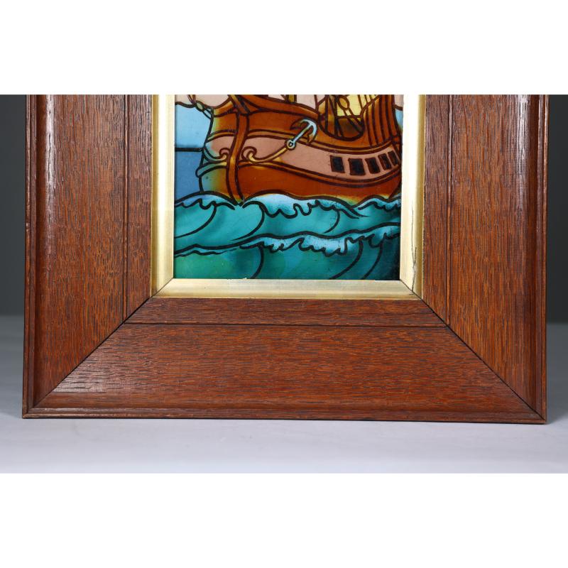 Early 20th Century Pilkington's An Arts & Crafts large single tile with a tube line painted galleon For Sale