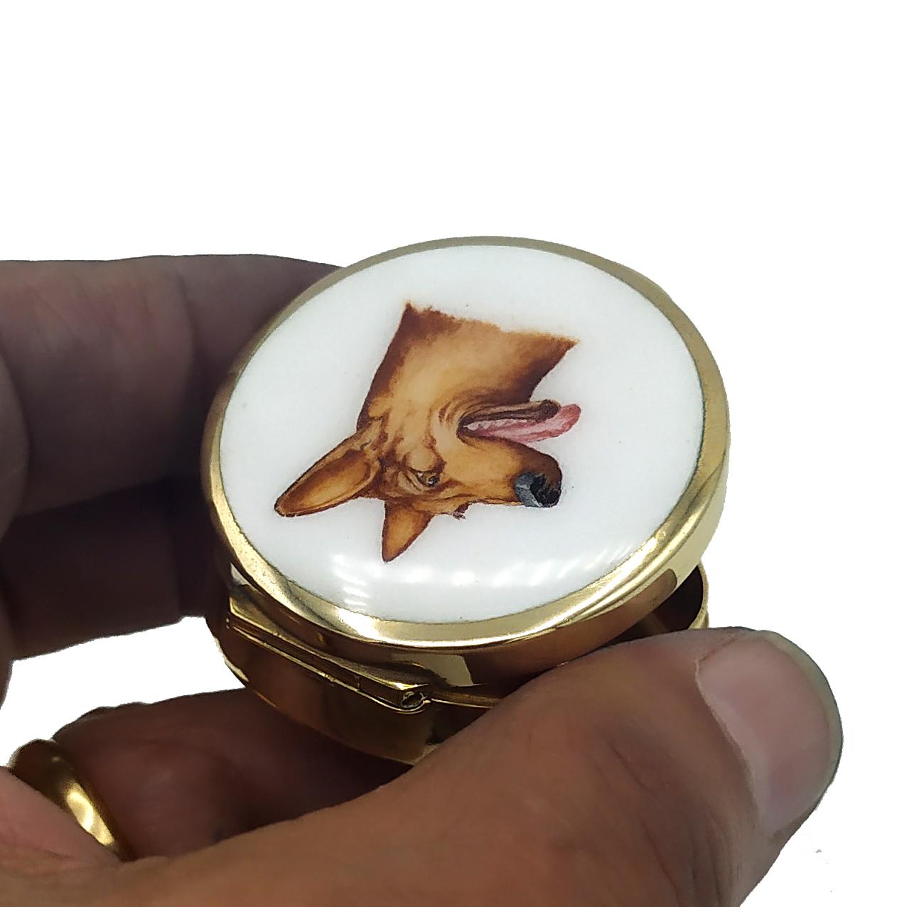 Italian Pill Box a dog's head round shape Art Nouveau style Salimbeni