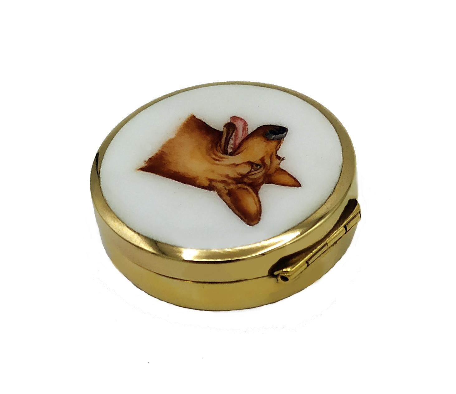 Hand-Carved Pill Box a dog's head round shape Art Nouveau style Salimbeni