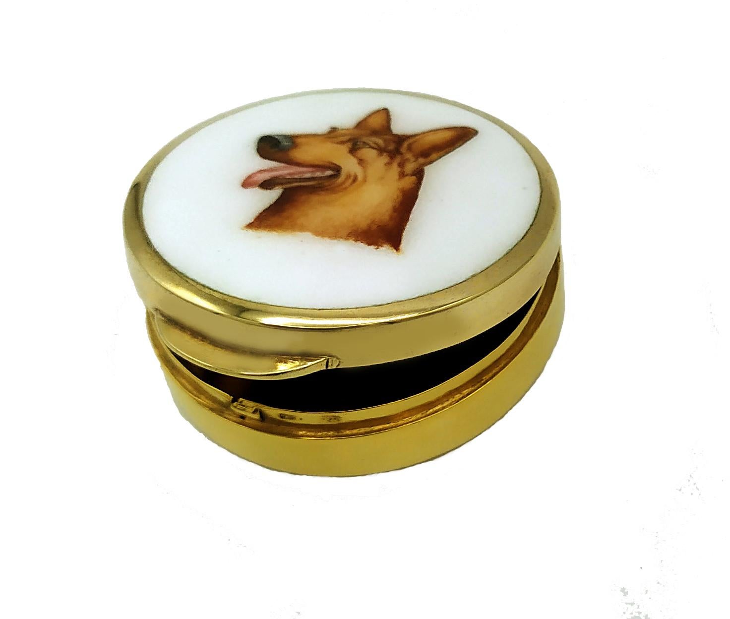 Gold Plate Pill Box a dog's head round shape Art Nouveau style Salimbeni