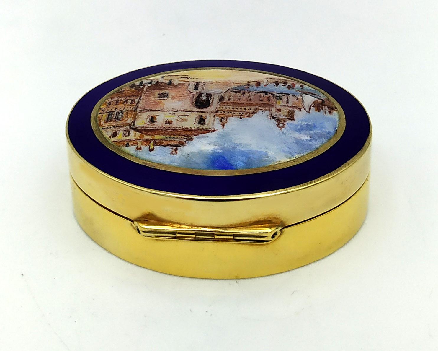 Pillendose Jugendstil handbemalt von Renato Dainelli Sterling Silber Salimbeni (Art nouveau) im Angebot