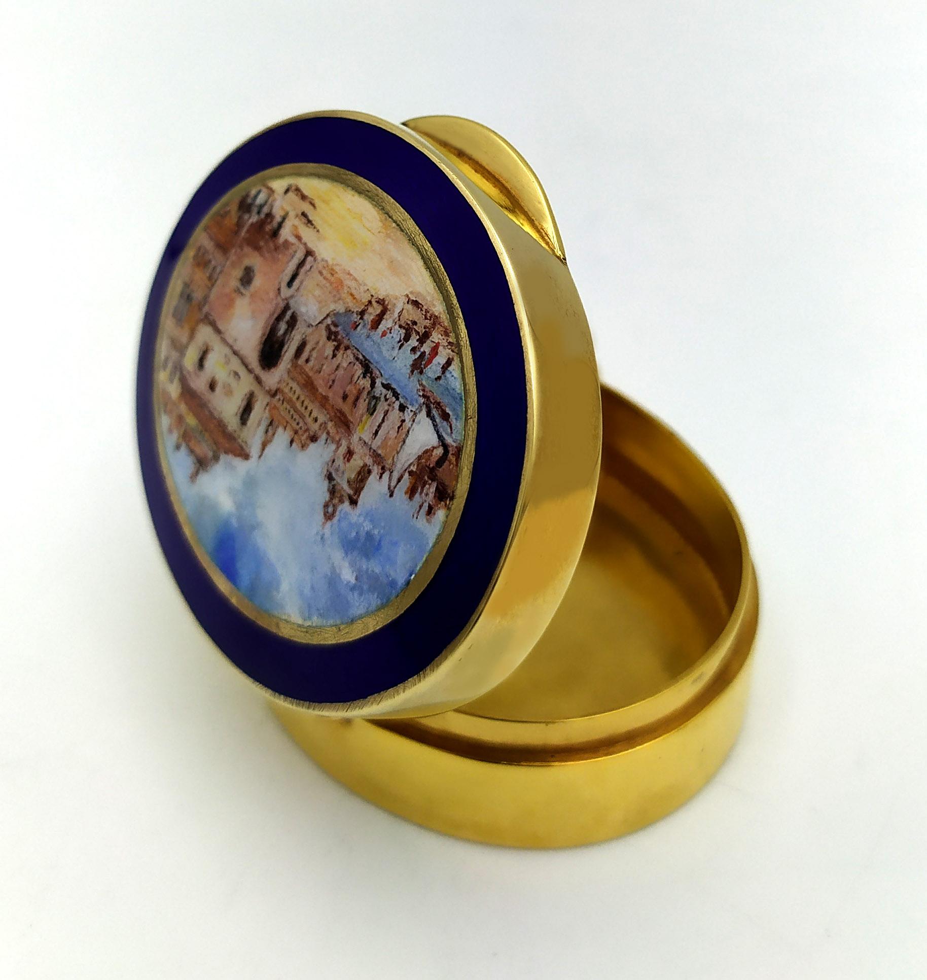 Pillendose Jugendstil handbemalt von Renato Dainelli Sterling Silber Salimbeni (Handgeschnitzt) im Angebot