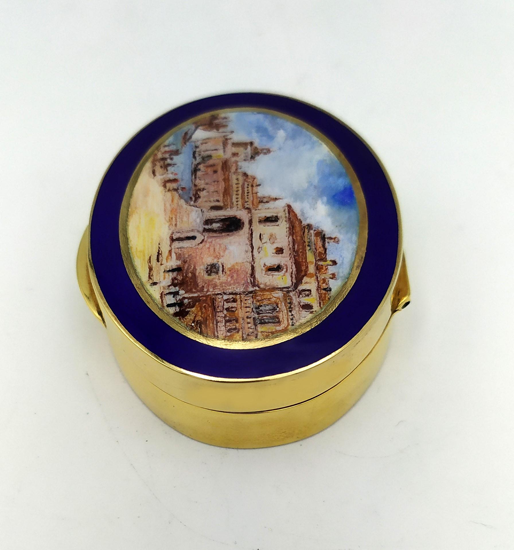 Pillendose Jugendstil handbemalt von Renato Dainelli Sterling Silber Salimbeni im Angebot 1