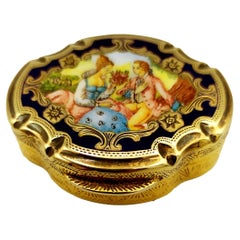 Vintage Pill Box Baroque shaped with pastoral miniature Sterling Silver Salimbeni