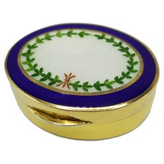 Pill Box Blu White and Green Guilloche Enamel Box Salimbeni